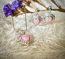 Set Herz Ohrringe Anhänger Silber 925synthetischer Edel Opal