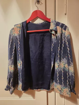 Chemisier vintage fleuri bleu marine 