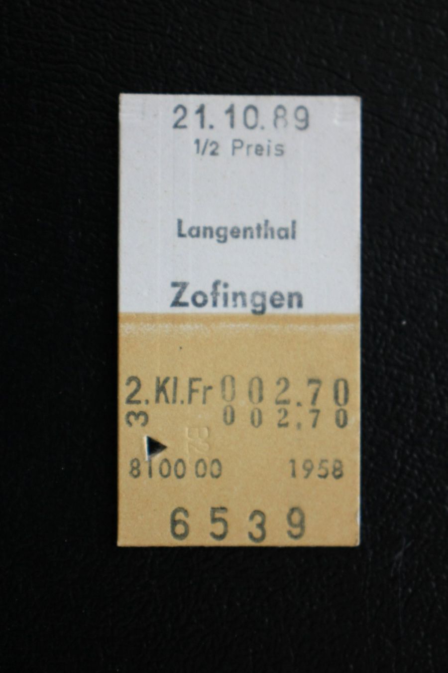 Biglietti: SBB - Billett Langenthal-Zofingen 21.10.1989 – Usato da Wiedlisbach venduto da han_n6ff