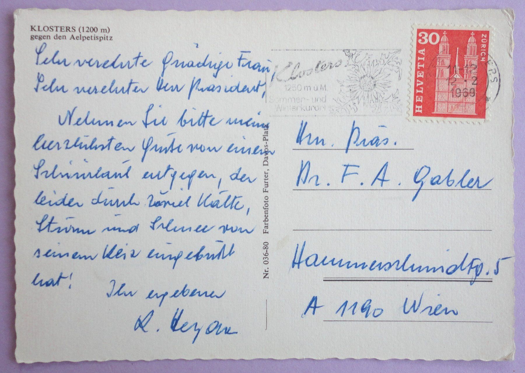 Cartoline postali: Klosters (1200 m) – Usato da Fétigny venduto da Billy2miny 1