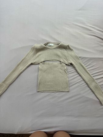 Ensemble 2 pièces pull et débardeur beige taille S