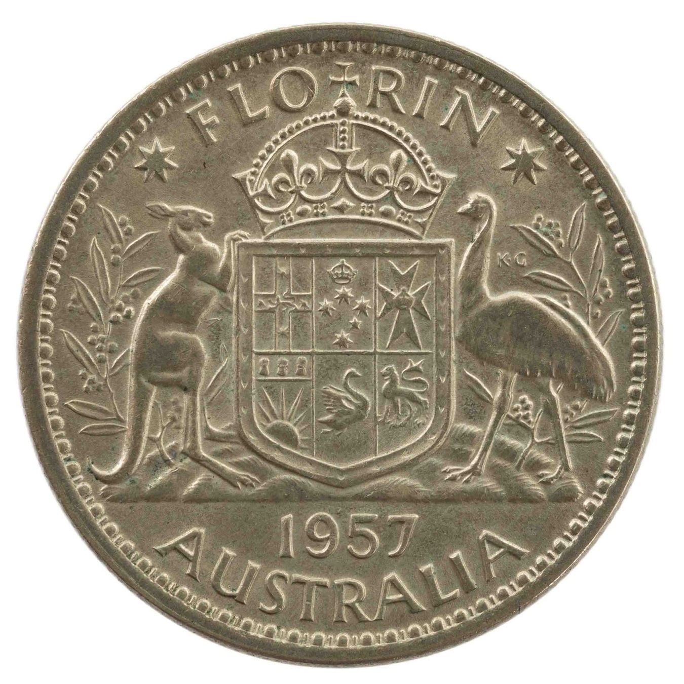 Tutti le monete: Australien Florin 1957 Silber – Usato da Rotkreuz venduto da Swiss-Coins