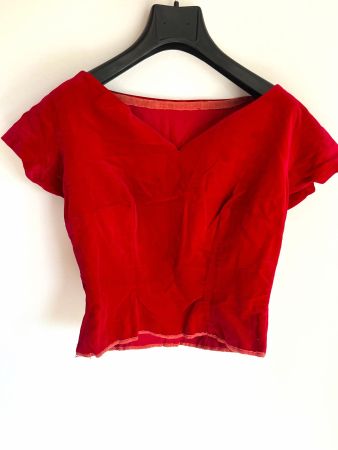 ❤️ Top Vintage Années 40 Velours Rouge – Taille 36/38