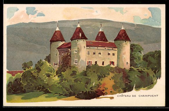 Cartoline postali: Lithographie Champvent, Chateau, Schloss – Usato da Berlin venduto da bartko-reher