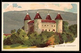 Lithographie Champvent, Chateau, Schloss