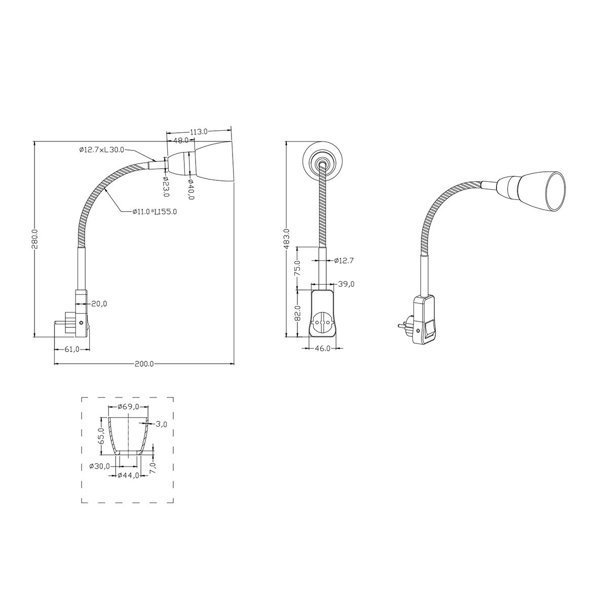 Lampade: Stecker-Spot, Wandleuchte, 28 cm Höhe – Nuovo (secondo la descrizione) da Kreuzlingen venduto da Smart-Light 4