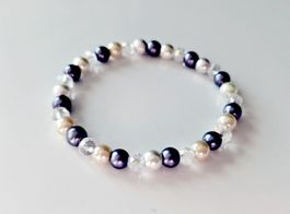 Damenarmband Perlen in Blau Beige und  Weiss