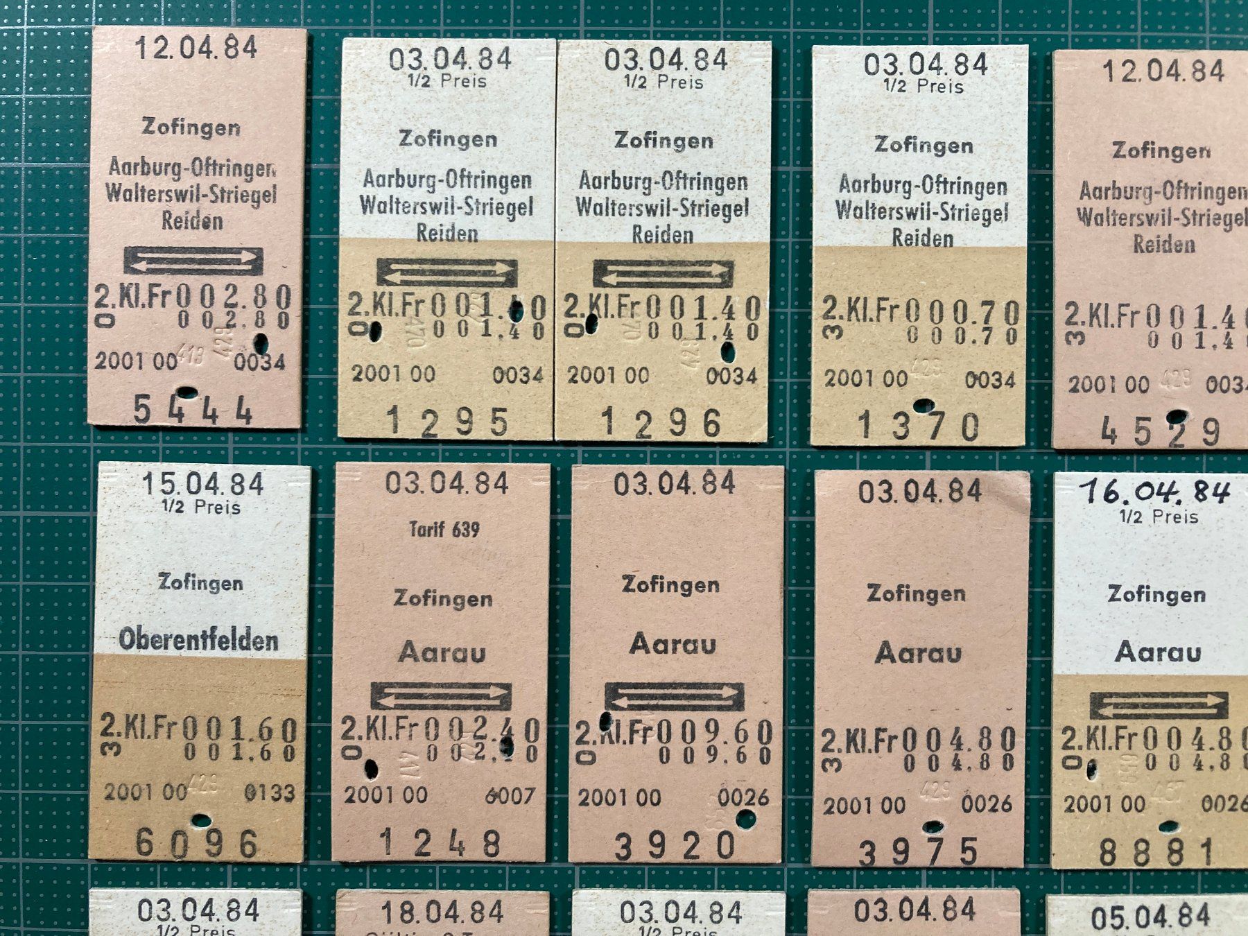 Biglietti: Zofingen, 54 Edmondsonsche Bahn Billette, 1984, SBB – Usato da Lenzburg venduto da fh1 1