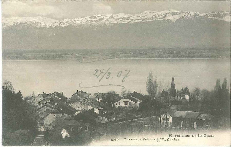 Cartoline postali: Hermance et le Jura, circulée 1907 – Usato da Frauenfeld venduto da POML