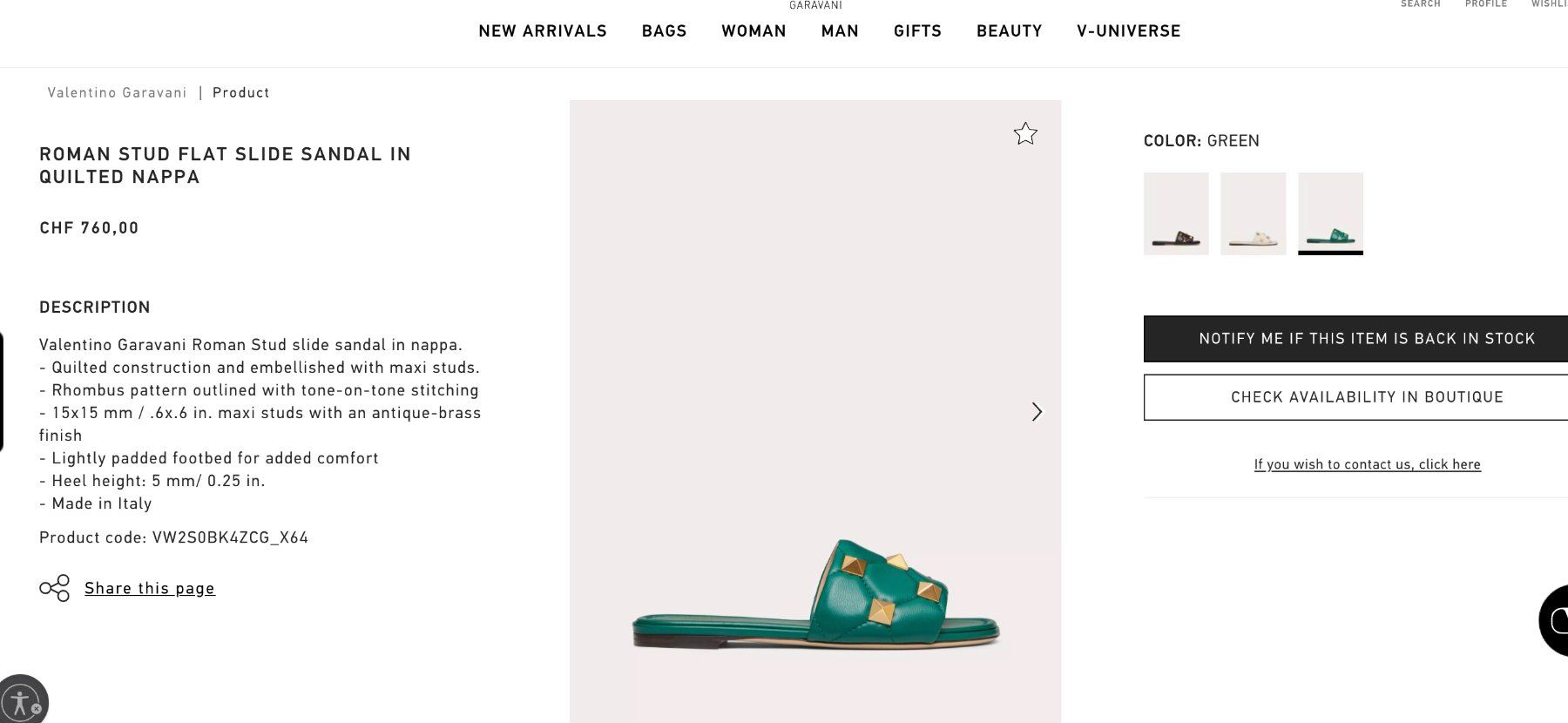 Valentino Scarpe da donna: CHF 760 Valentino rockstud leather slides- IT 37.5 – Nuovo e nell'imballaggio originale da St-Sulpice VD venduto da juhdu 1