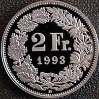 2 Franken 1993 pp / aus Münzsatz  / in einer Münzkapsel