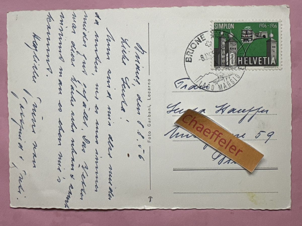 Cartoline postali: 1956 Brione sopra Minusio – Usato da Zürich venduto da Chaeffeler 1