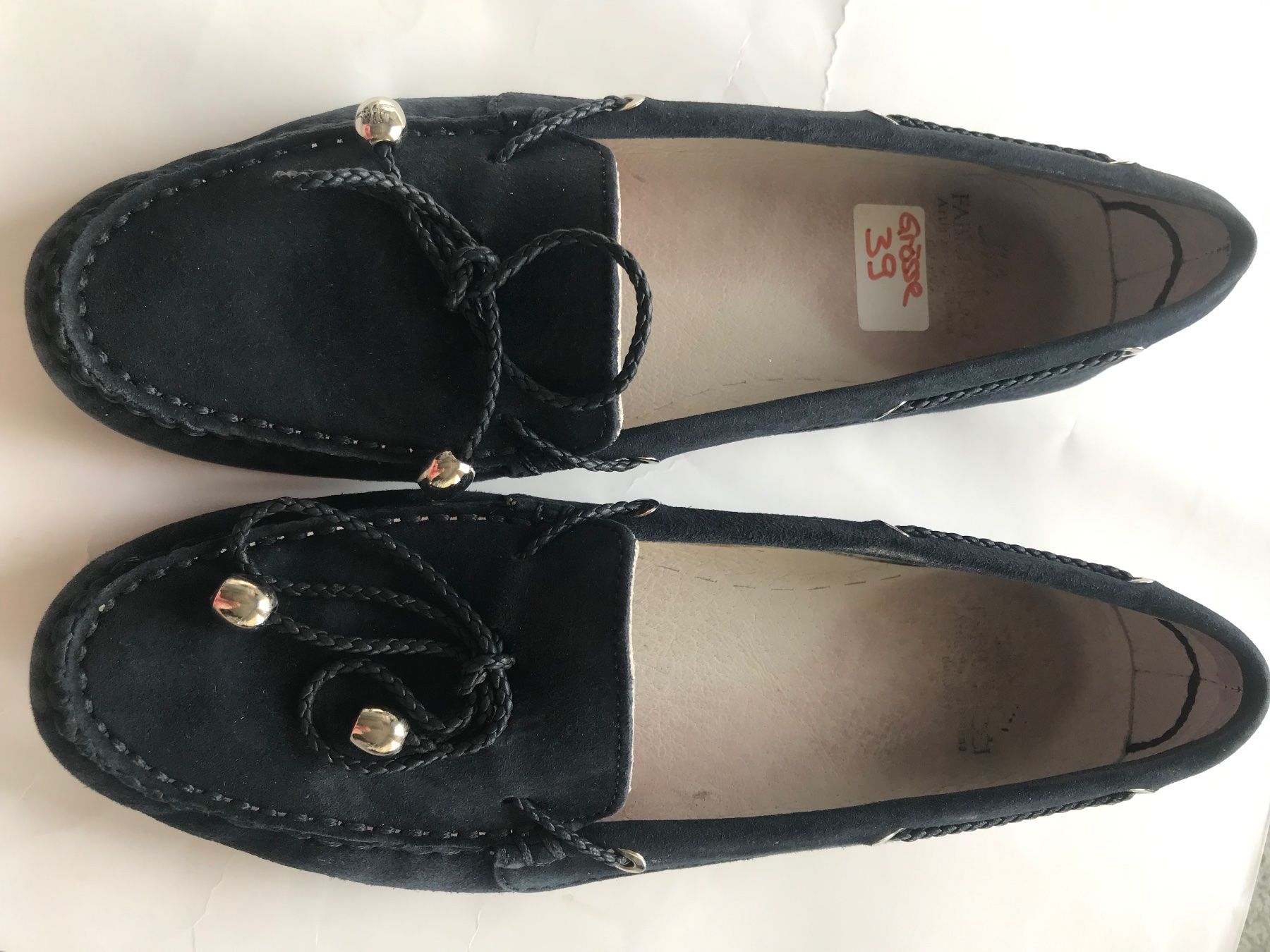 Damenschuhe: Marineblaue Wildleder Mokassins, Gr. 39 – Gebraucht aus Niederteufen von mix18