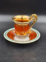 Bremer &Schmidt Red Coffee Cup Tall Handle Saucer DDR 60s