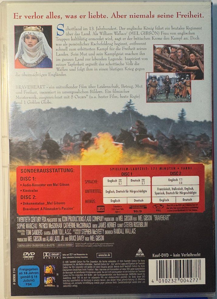 Tutti i DVDs: 2 DVDs BRAVENHEARTH - MEL GIBSON – Usato da Wisen venduto da gigisna 3