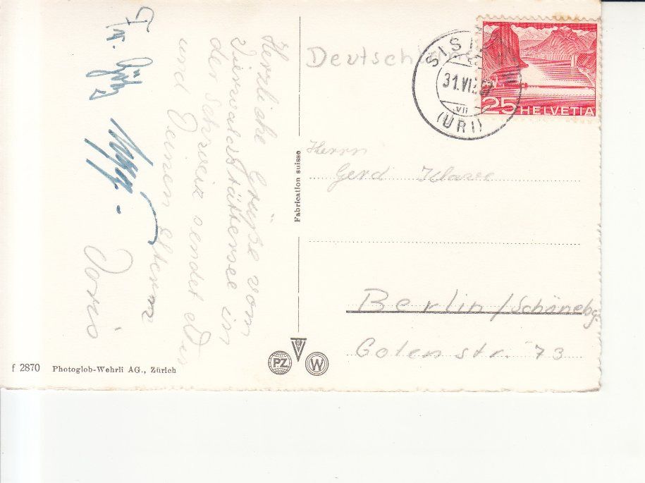 Cartoline postali: Vierwaldstättersee 1957, ST Sisikon – Usato da Bürglen TG venduto da StampGraf 1