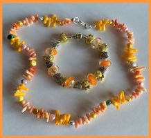 STEINKETTE ECHTE KORALLE UND ARMBAND BEADS SWAROVSKI STYLE