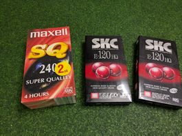 VHS Kassetten Maxell SQ 240 & SKC E-120 HQ, 4 Stück