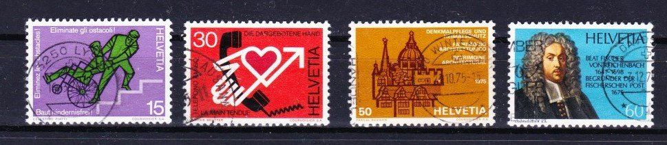 Tutti i francobolli: Série 4 timbres - SUISSE - 1975 - Obl. – Usato da Blonay venduto da FRSU