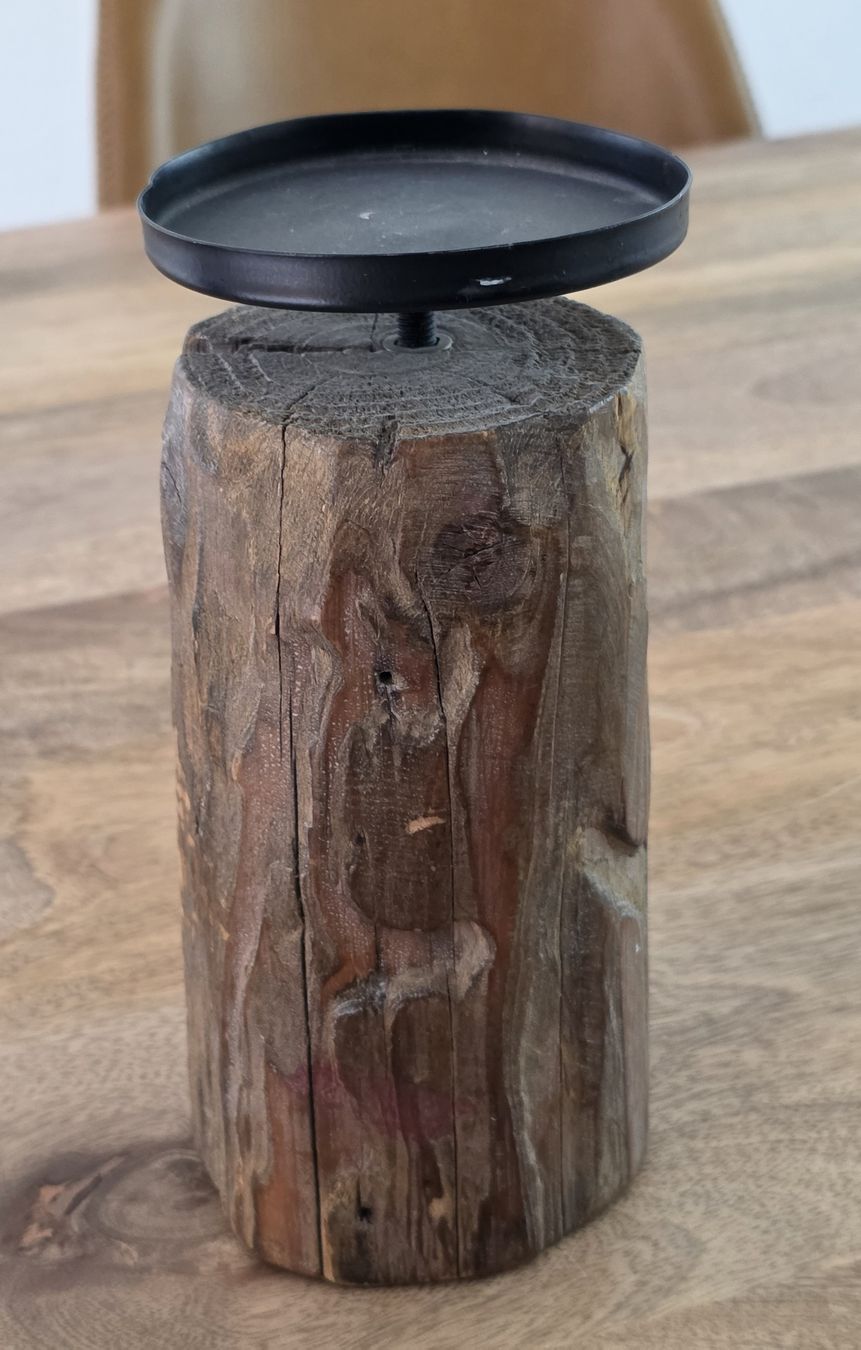 Portacandele: Kerzenständer Holz Baumstamm mit Metallablage – Usato da Rheinsulz venduto da Gilea 2