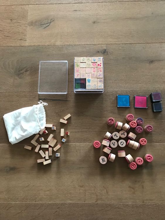 Kinder Holz Stempel - 2 Alphabet Sets + 1 Motiv Set Stempel | Kaufen ...