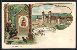 Einsiedeln, Blick zum Kloster, Mönch un