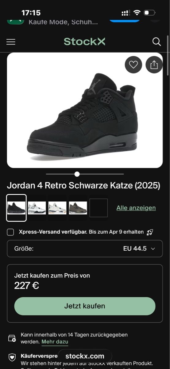 Jordan Scarpe da uomo: Jordan 4 Retro black cat Grösse EU 41.05 – Usato da Wabern venduto da sam_8yx9