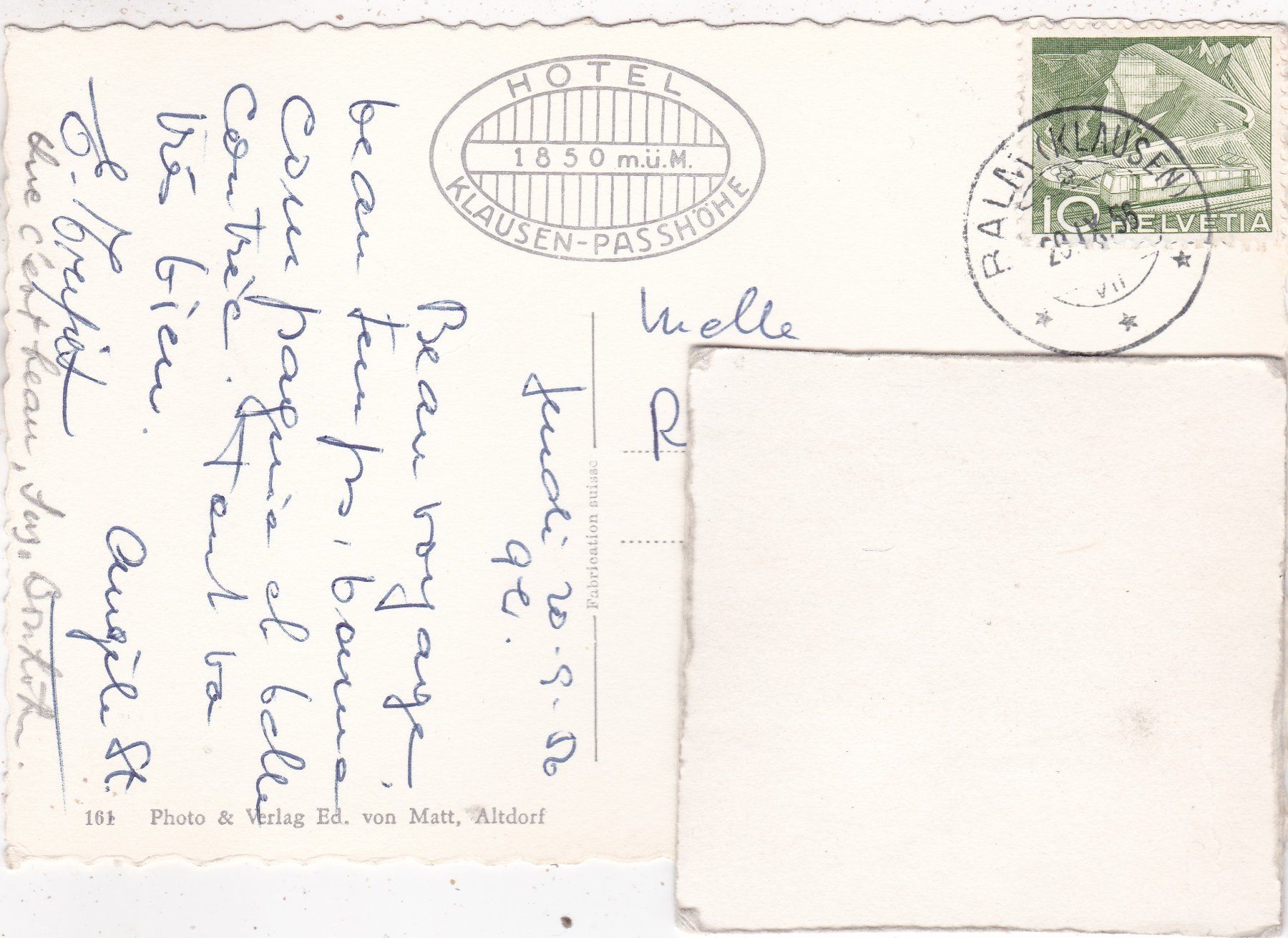 Cartoline postali: Hotel Klausen Passhöhe 1956 – Usato da Herisau venduto da Lisegrat2008 1