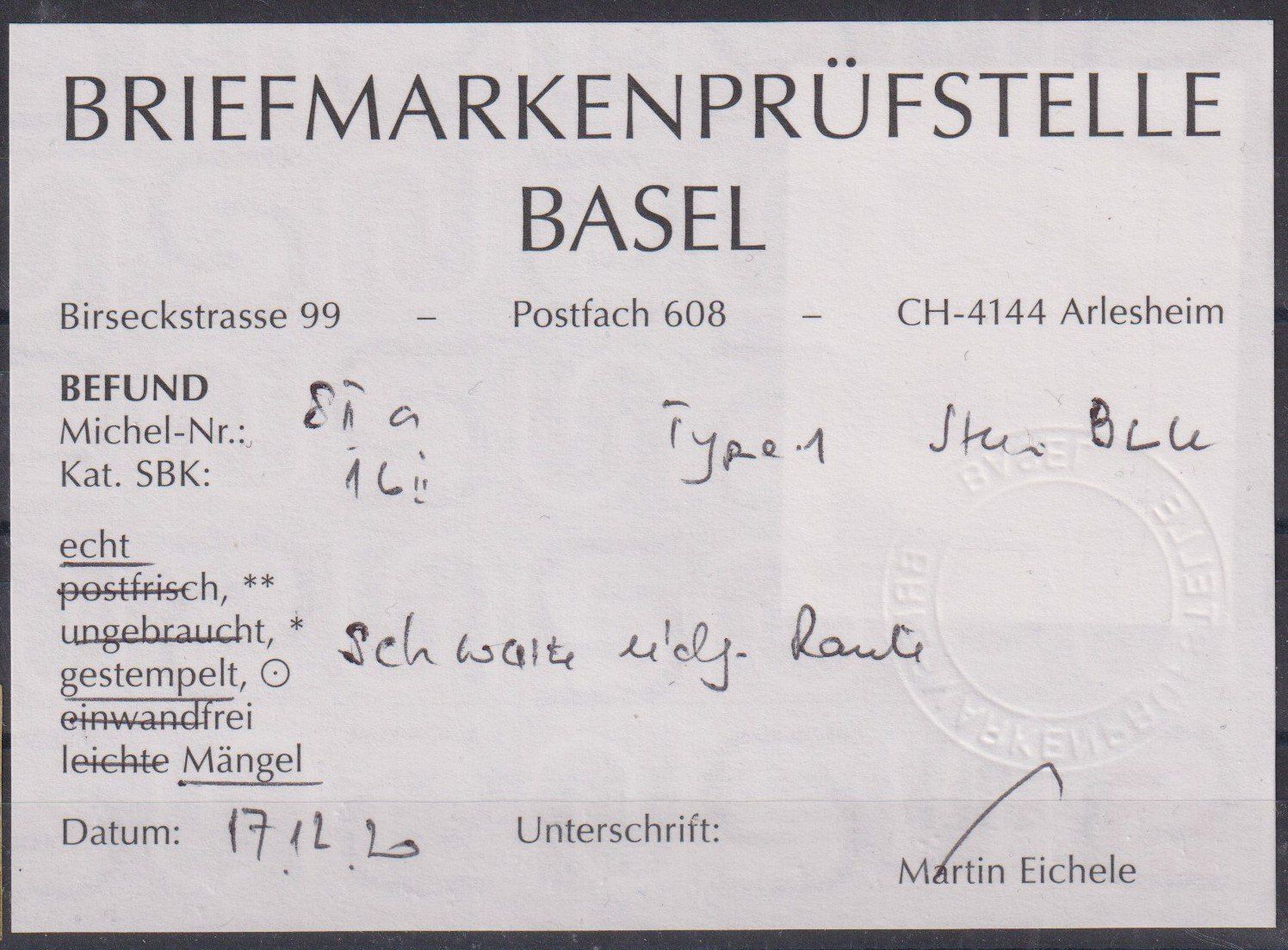 Tutti i francobolli: Rayon 16II Type 1, B-LU, Attest+++ – Usato da Samnaun-Compatsch venduto da Muckimu 1