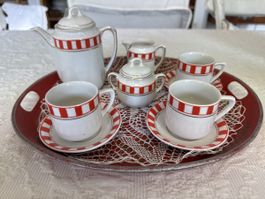 Porzellan Kaffeeservice klein ..  rot/weiss gestreift Vintag