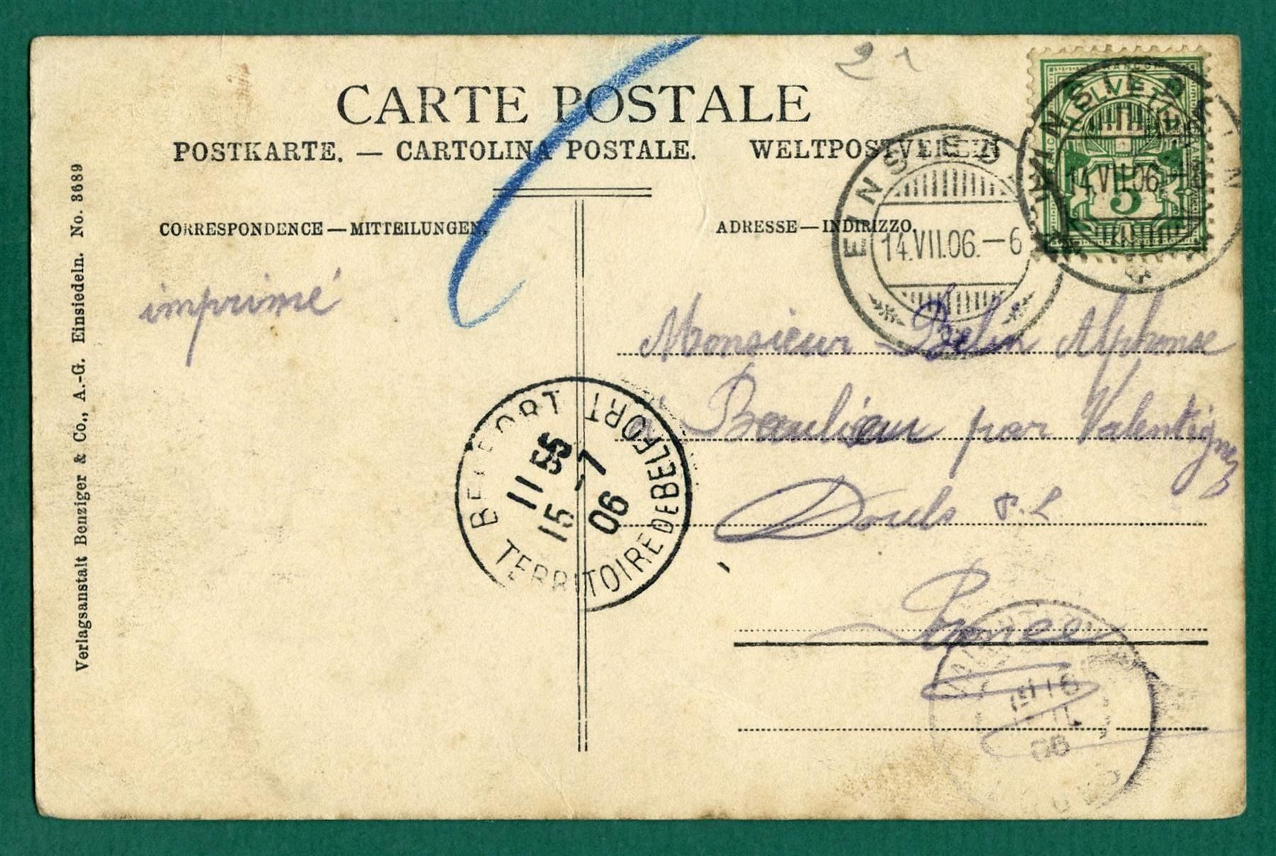 Cartoline postali: Einsiedeln, gelaufen, 1906 – Usato da Sargans venduto da Hausi1951 1
