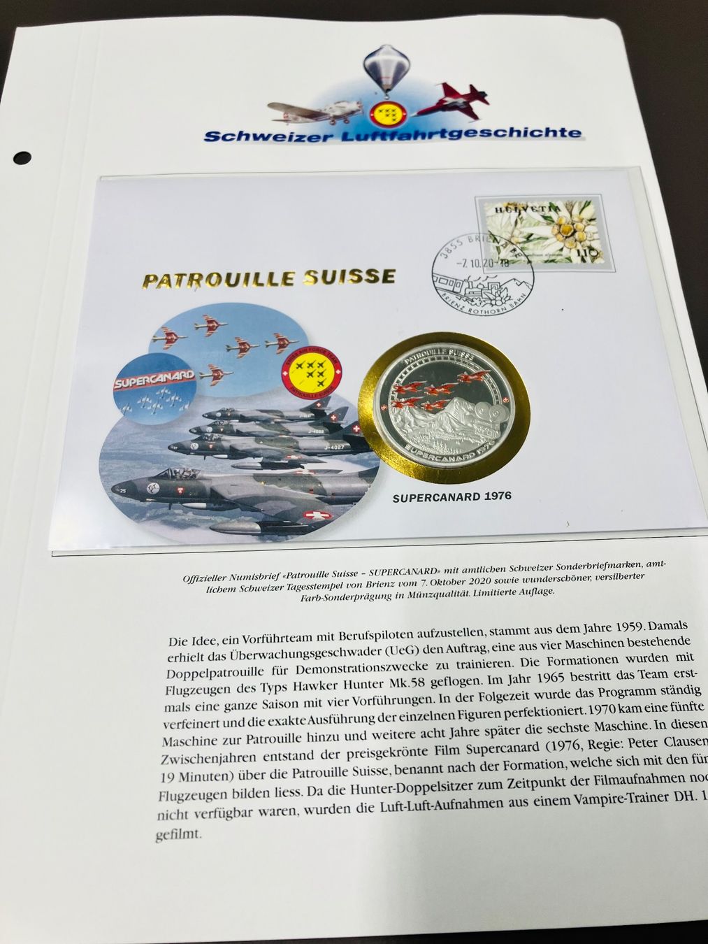 Medaglie: Patrouille Suisse  Numisbrief versilberte Medaille 1976 – Usato da Merenschwand venduto da Garfield2026 2