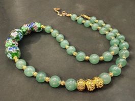 Unikat 💎 18 K vergoldete Aventurine und Lava Halskette