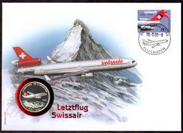 Numis, Letztflug SWISSAIR, mit top Farb-Medaille