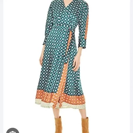 Sandro Satin Geometric Patchwork Midi Wrap Dress Wickelkleid