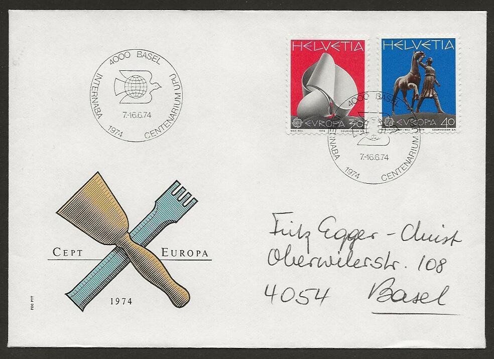 Tutti i francobolli: 1974 Brief INTERNABA v Basel 100 J UPU Stempel – Usato da Arlesheim venduto da kuhnphila