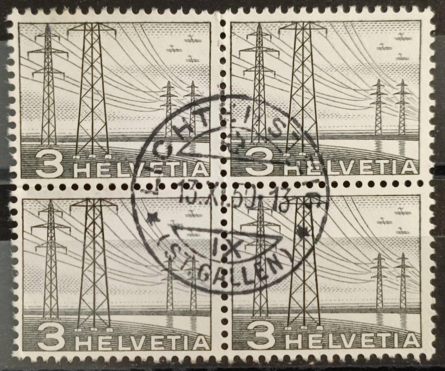 Tutti i francobolli: 1949 Hochspannungsleitunf Viererblock – Nuovo (secondo la descrizione) da Dübendorf venduto da goeggi79