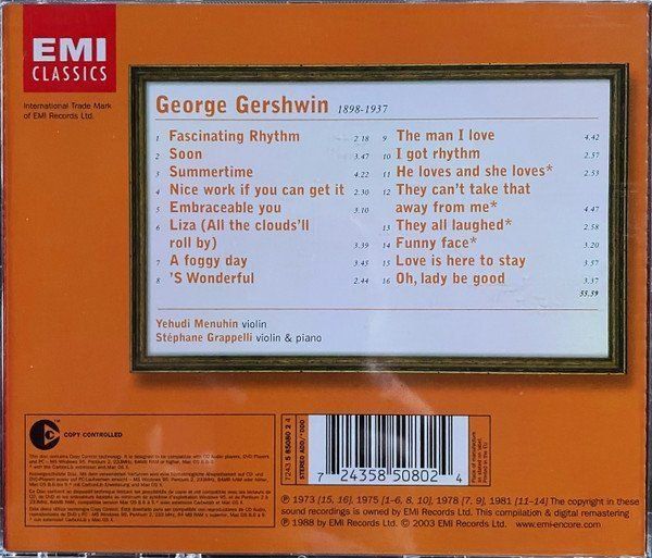 CDs: Yehudi Menuhin, Stephane Grappelli - George Gershwin – D'occasion à Unterbäch par tuqsa 1