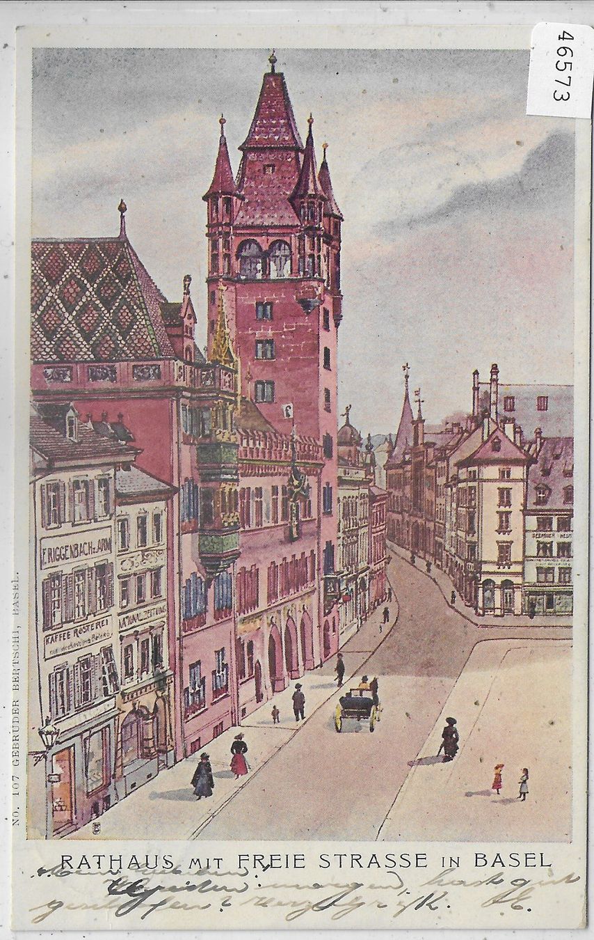 Cartoline postali: Rathaus mit Freie Strasse in Basel - animee – Usato da Ettingen venduto da Kartenplanet