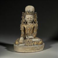 Jambupati Buddha Skulptur gekrönt aus Marmor Stein Burma alt