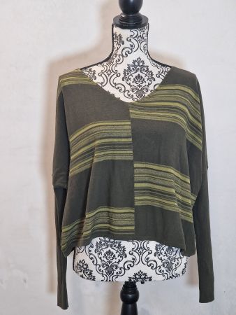 Baumwoll-Pullover gestreift olivgrün Sarah Pacini OneSize