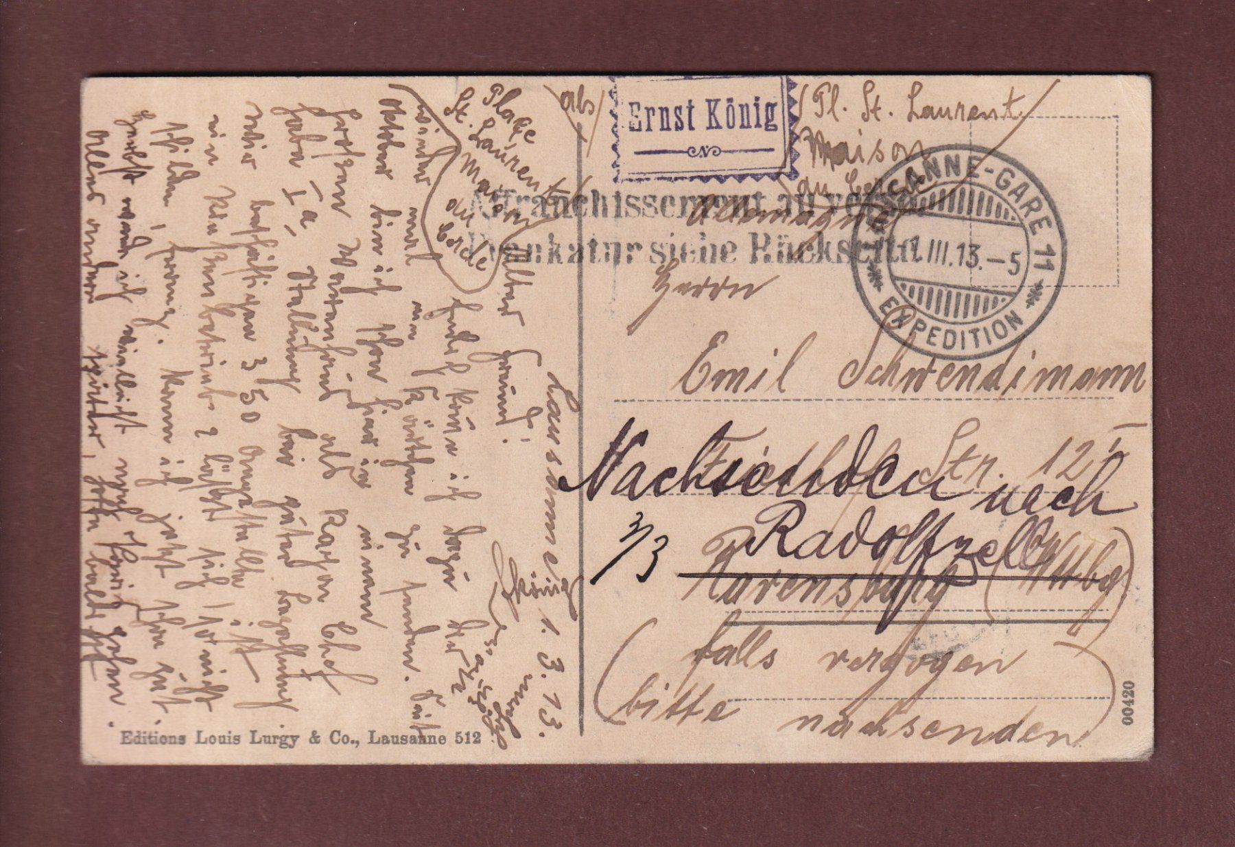Cartoline postali: LAUSANNE - Banque Cantonale - 1913 – Usato da Pully venduto da nicecards-shop 1