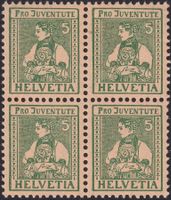 1917, J8 Viererblock (Unterwaldnerin) postfrisch **. K: 80.-