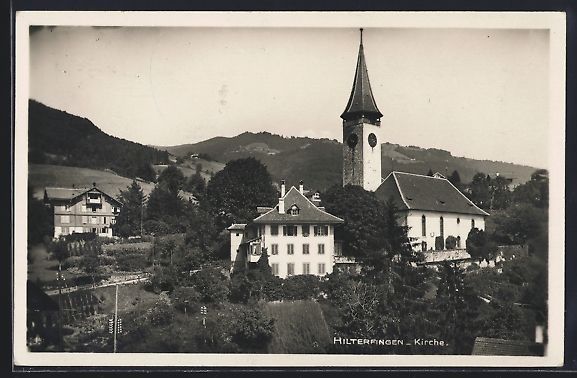 Cartoline postali: AK Hilterfingen, Kirche mit Umgebung – Usato da Berlin venduto da bartko-reher
