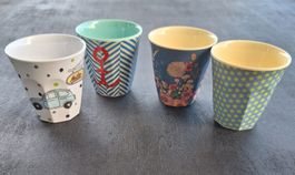 Rice Becher Set 4 Stück Melamin verschiedene Muster