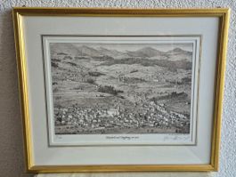 Bütschwil u. Umgebung um 1930 - Original-Grafik v. Paul Wyss