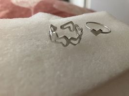 Silberf. Herzringe im Duo, offener Ring & geschlossen Herz