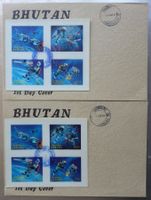 FDC 2x 1967 Bhutan Block mit 3D-Effekt – Weltraumfahrt