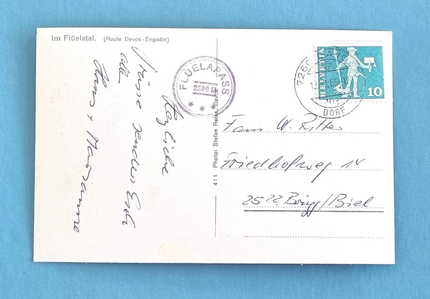 Cartoline postali: Flüelatal - Route Davos-Engadin - Postauto - 1965 – Usato da Rothrist venduto da RROENK 1