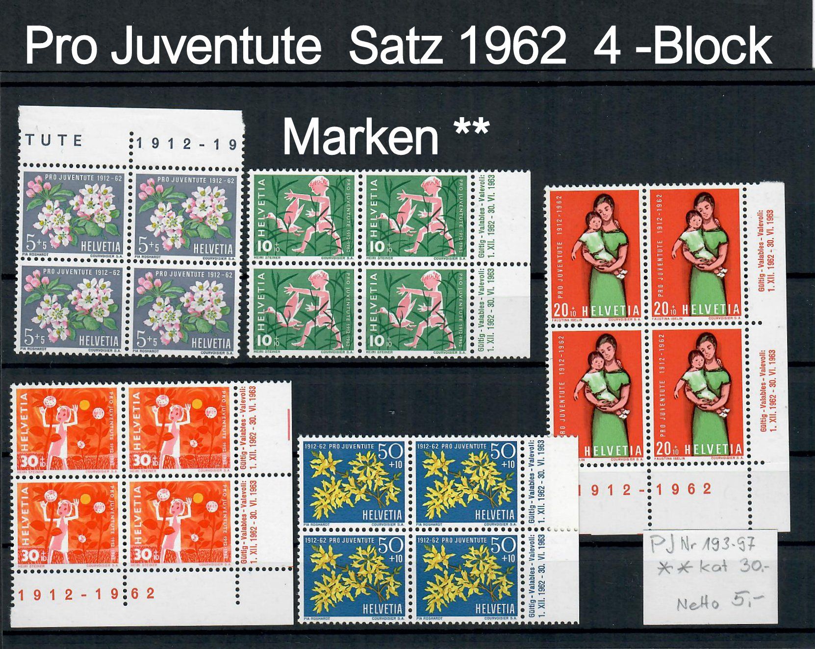 Tous les timbres: 1962 Pro Juventute ** 4er-Block Markensatz Postfrisch – D'occasion à Bützberg par Die.6.a